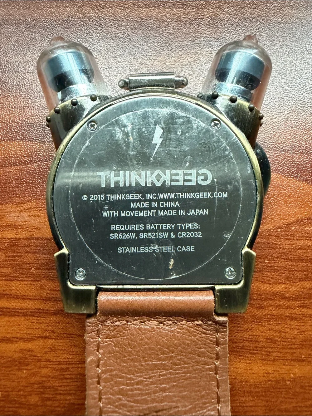 ThinkGeek Steampunk Tesla Analog Watch Leather Strap W/ Key Stainless Steel Case